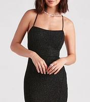 Abbie Formal Glitter Lace-Up Slit Dress