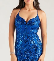 Lissa Formal Sequin Lace-Up Mermaid Dress