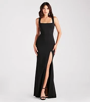 Bella Formal Crepe Rhinestone Open Back Dress