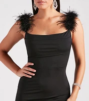 Marlowe Formal Feather Strap Long Dress