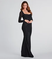 Janette Formal Rhinestone Mesh Mermaid Dress