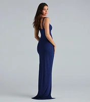 Naomi High Slit Glitter Knit Formal Dress