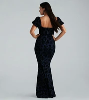 Kathleen Formal Velvet Floral Mermaid Long Dress