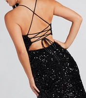 Giselle Formal Sequin Velvet Lace-Up Dress