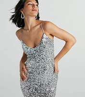Lizzy V-Neck Sequin Ombre Long Formal Dress