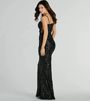 Shelby Side Lace-Up Mermaid Sequin Formal Dress