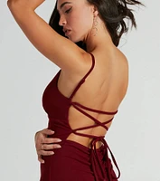 Nicolette Lace-Up Mermaid Crepe Formal Dress
