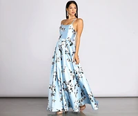 Calissa Lace Up Back Floral Ball Gown