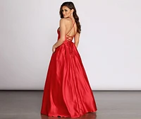 Kendall Satin Lace Up Back Ball Gown