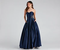 Tinsley Embroidered Pleated Satin Ball Gown
