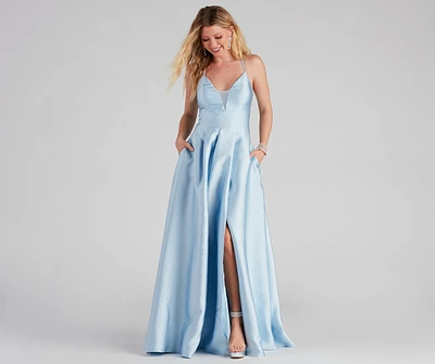 Lottie Formal Satin And Lace Ball Gown