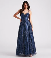 Arleth Glitter Mesh Lace-Up Ball Gown