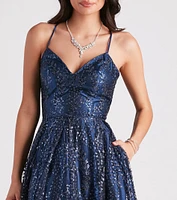 Arleth Glitter Mesh Lace-Up Ball Gown