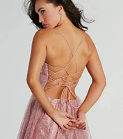 Charlie Sweetheart Lace Up A-Line Glitter Gown