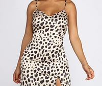 Leopard Purrfection Satin Midi Dress