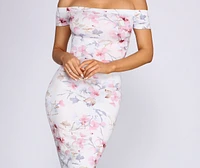 Dreamy Petals Off Shoulder Midi Dress