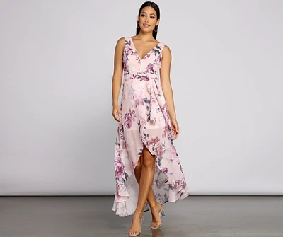 Wrapped Romance Floral Chiffon Maxi Dress