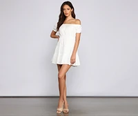 Off The Shoulder Eyelet Skater Dress