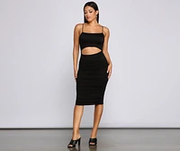 Strut It Out Ruched Cutout Midi Dress