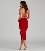 Look My Way Lace-Up Slinky Knit Dress