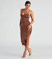 Show Me Off V-Neck Slit Midi Dress