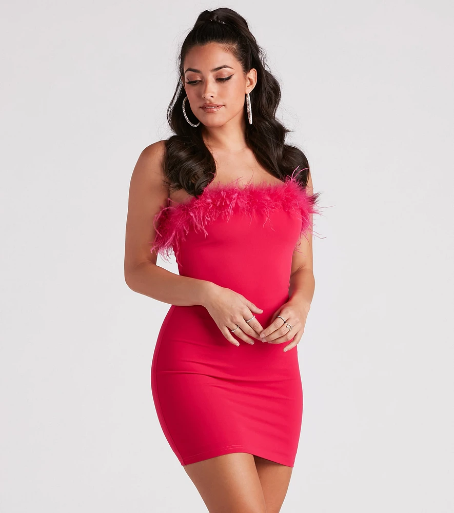 Daring Diva Marabou Feather Crepe Dress