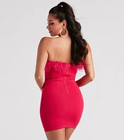 Daring Diva Marabou Feather Crepe Dress