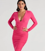 Killer Curves Plunge Neck Midi Dress