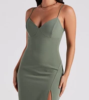 Sultry Sophistication Crepe Slip Midi Dress