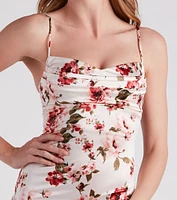 Framed Floral Satin Midi Dress