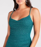 Here To Sparkle Glitter Wrap Midi Dress