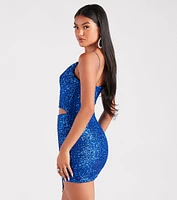 Holiday Glow Sequin Cutout Dress