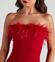 Daring Diva Marabou Feather Crepe Dress