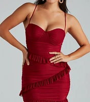 Flirty Girl Energy Mesh Ruffle Bodycon Dress