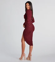 Glow Goals Glitter Long Sleeve Midi Dress