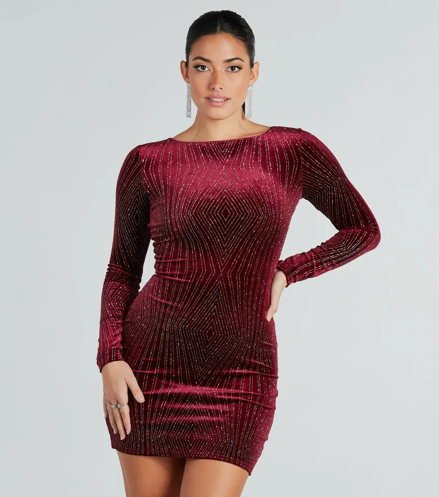 Windsor Luxe Energy Glitter Velvet Long Sleeve Mini Dress