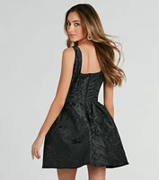 Revel Wonder Jacquard Corset Skater Dress