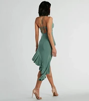 Iconic Flair Ruffled Asymmetrical Midi Dress