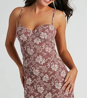 Romance Era Floral Brocade Corset Mini Dress