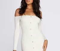 Buttoned Beauty Ribbed Mini Dress