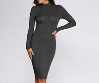 Long Sleeve Ribbed Knit Midi Dress