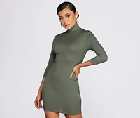 Ribbed Knit Turtleneck Mini Dress