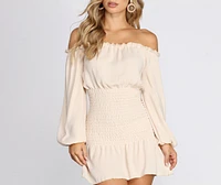 Smocked Off The Shoulder Mini Dress