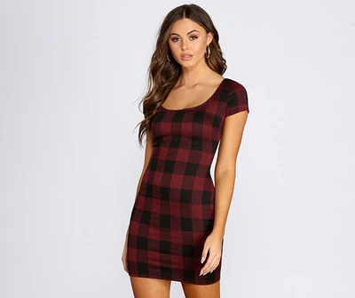 Clad Plaid Scoop Neck Mini Dress