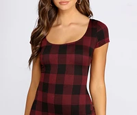 Clad Plaid Scoop Neck Mini Dress