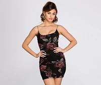 Scoop Neck Floral Mesh Mini Dress