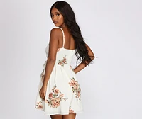 Flowy Floral Tie Waist Mini Dress