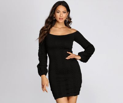 Cable Knit Off Shoulder Sweater Dress