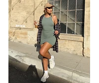 Ribbed Knit Crew Neck Bodycon Mini Dress