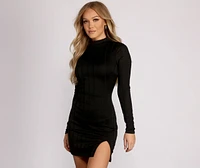Basic Side Slit Ribbed Knit Mini Dress